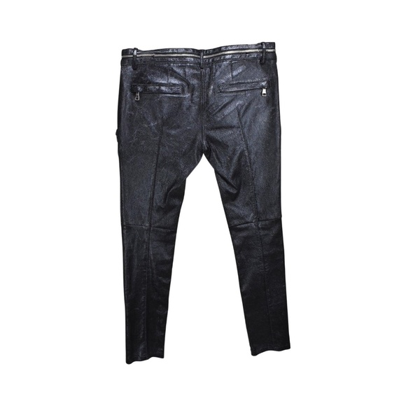 BALMAIN - FR38/6 Skinny Zip Moto Biker Pants in Glitter/Silver Lambskin Leather - Picture 2 of 15
